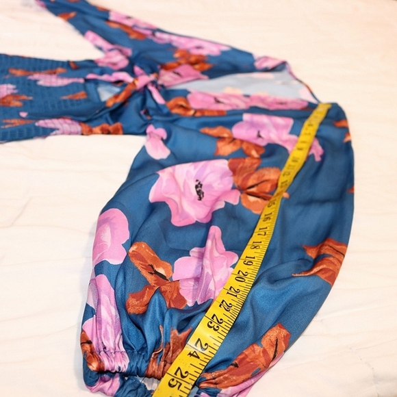 Free People Cassie Women Mini Dress Size SmalFloral V Neck Long Sleeve - Picture 8 of 11